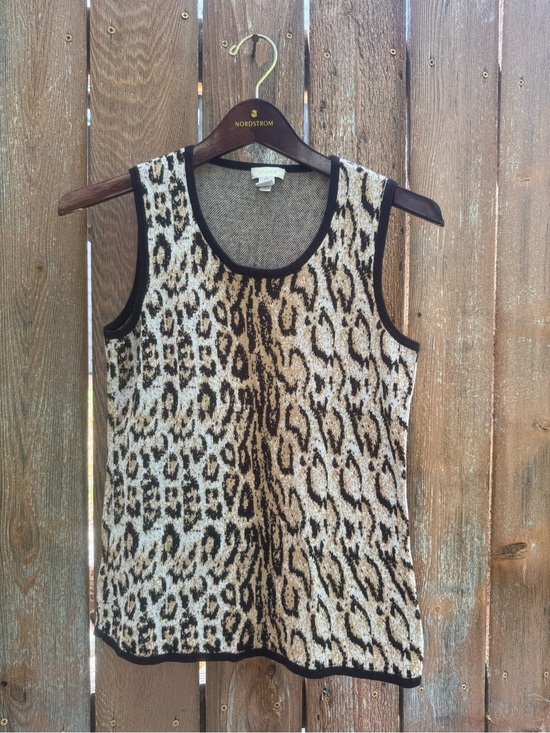 Chico's Tops - Chico's Womens Tan Black Leopard Knit Sleeveless Tank Shirt Size Small